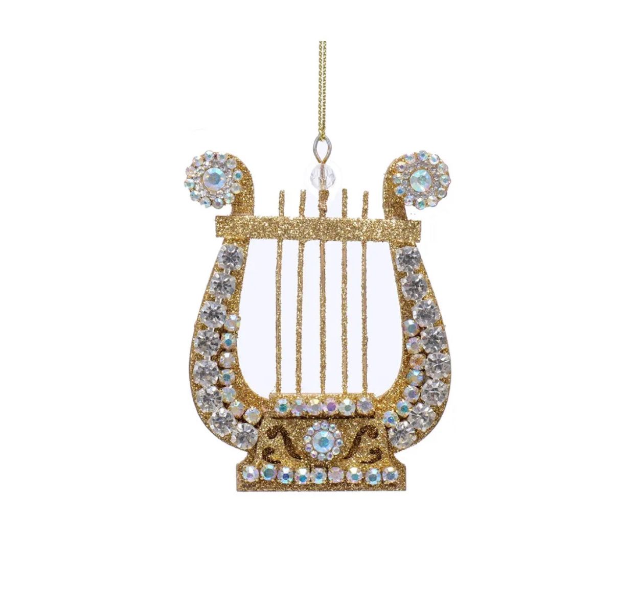 Gold Harp with Rhinestones Ornament