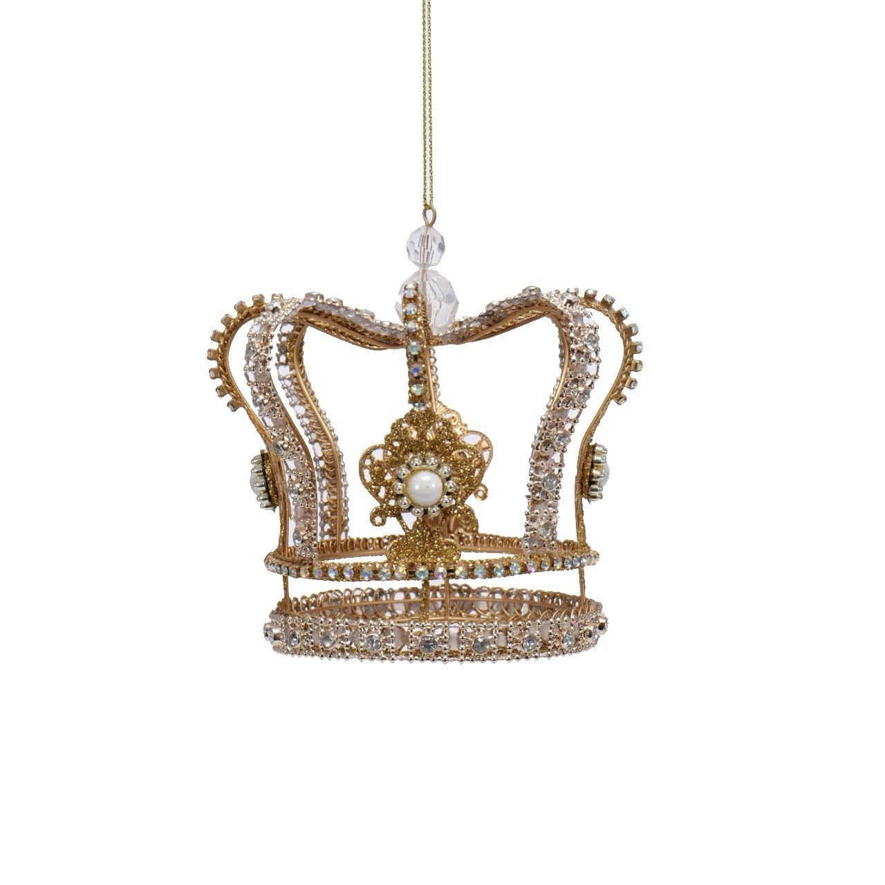 Gold Crown Ornament with Pearls and Rhinestones