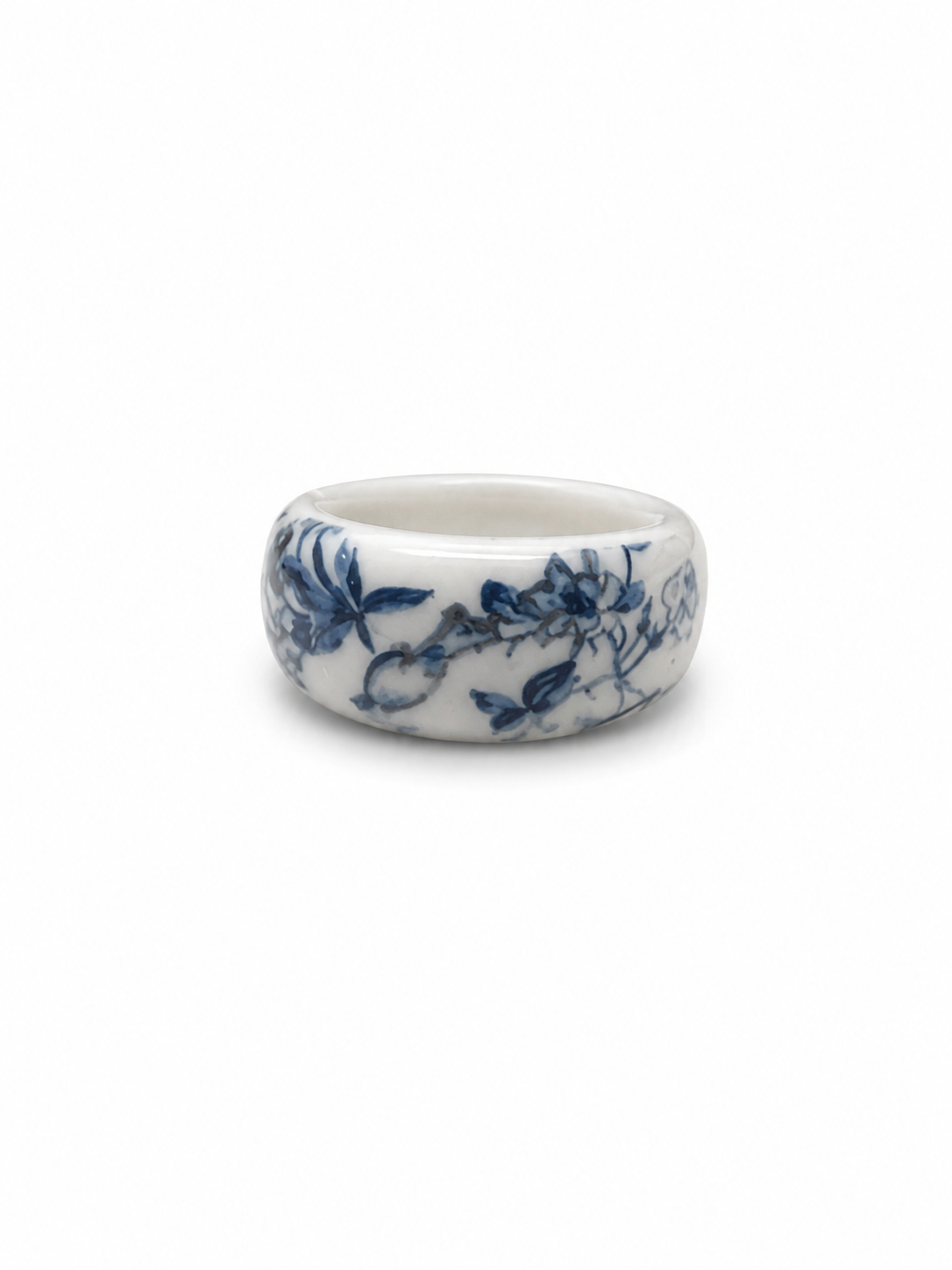 Handmade White & Blue Porcelain Floral Statement Ring