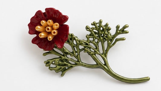 Crimson Wildflower Brooch