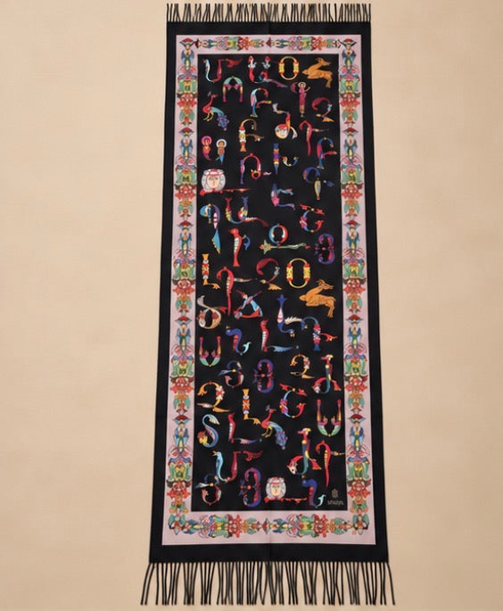 Colorful Armenian Alphabet Cashmere Scarf