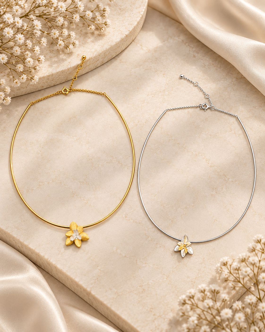 Serena Two-Tone Blossom Collar Necklace