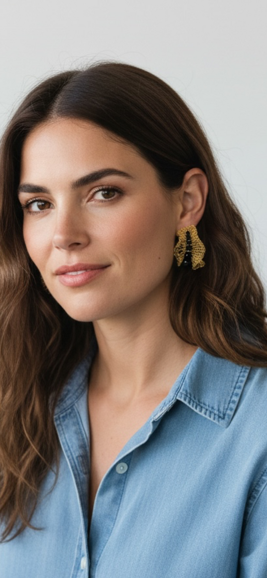 Black & Gold Nalu Maxi Hoops Handmade Crochet Earrings