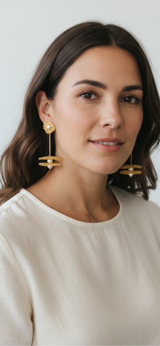 Pearl & Gold Nalu Maxi Dangle Handmade Crochet Earrings