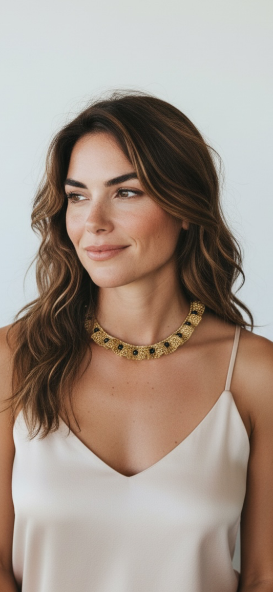 Black & Gold Nalu Handmade Crochet Necklace