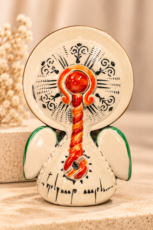 Medium Ceramic Angel with Pomegranate and Gold Fish, 5″