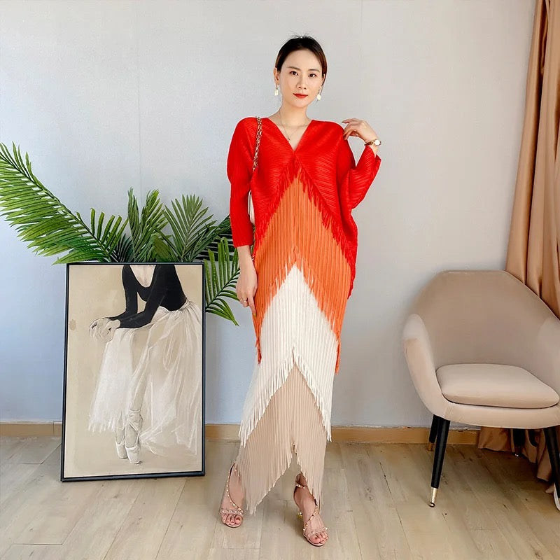 Pleated Tassel Colorful Dress