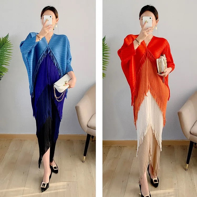 Pleated Tassel Colorful Dress