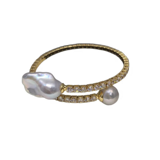 Baroque Pearl Crystal Open Cuff Bracelet