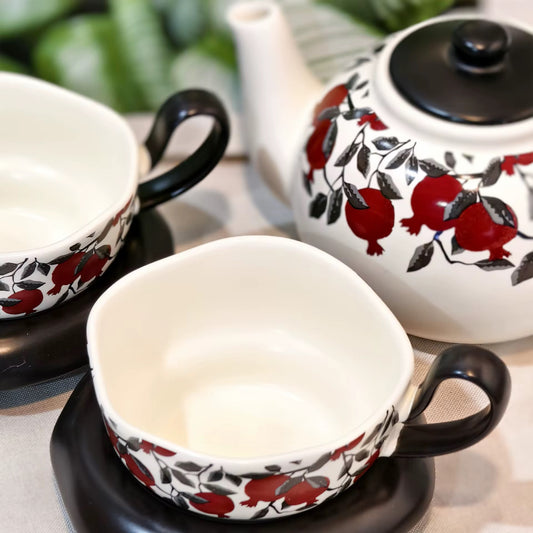 Pomegranate Garden Ceramic Tea Set – Teapot & Cups