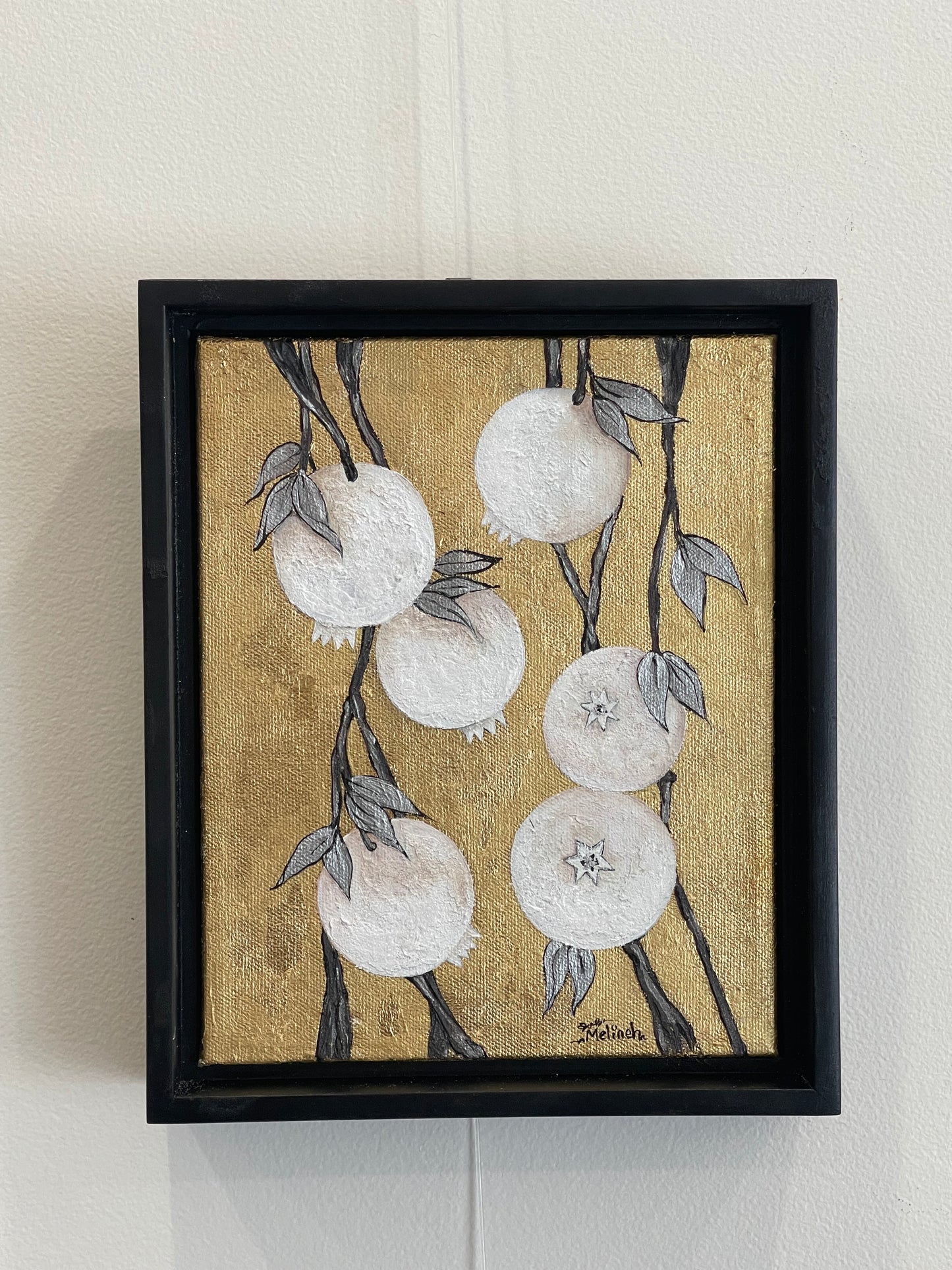 White Pomegranates on Gold Painting