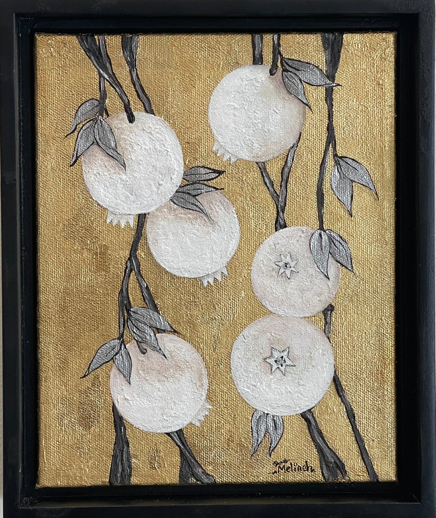 White Pomegranates on Gold Painting