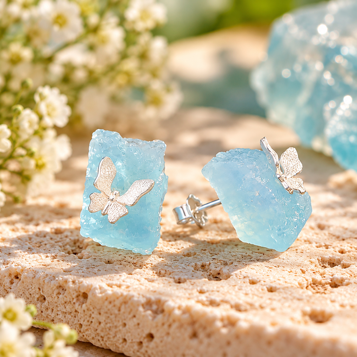 Sky Blue Butterfly Stud Earrings