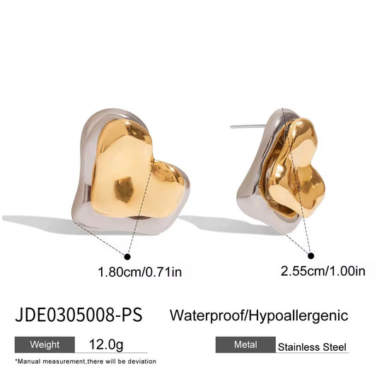 Two-Tone Sculpted Heart Stud Earrings