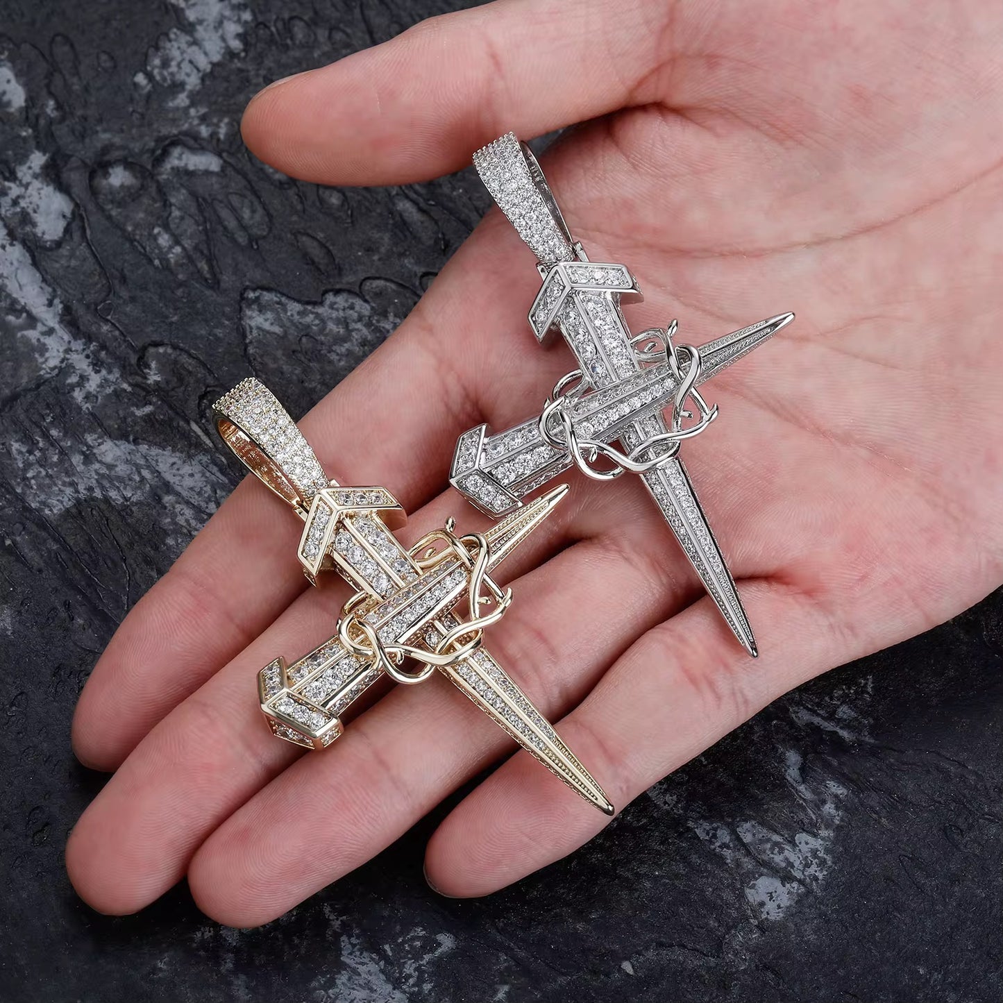 Nail cross necklace with thorn crown