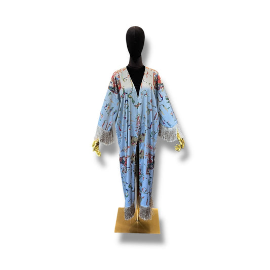 Powder Blue Armenian Alphabet Silk Robe