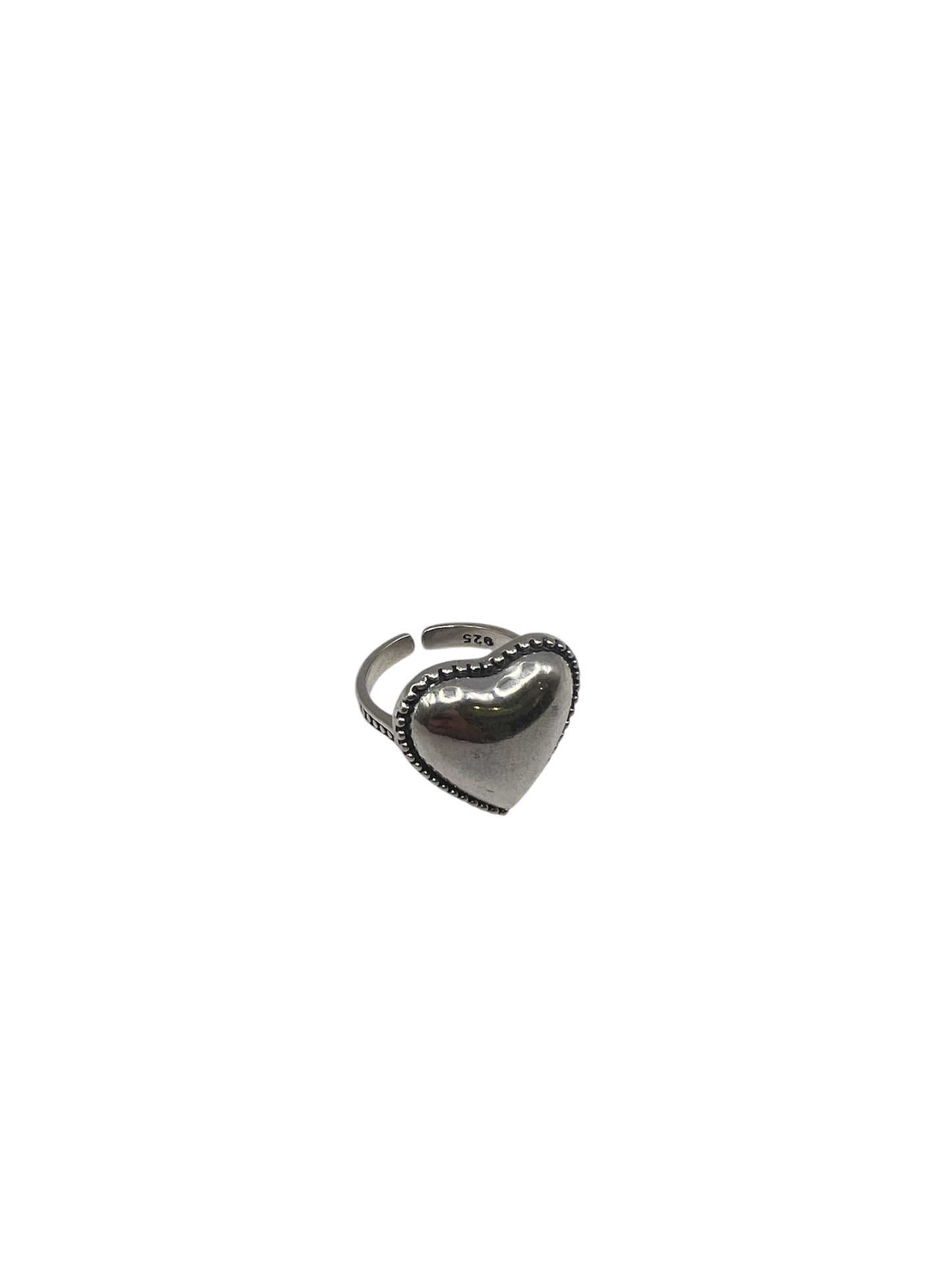 Medium Silver Beaded Heart Ring