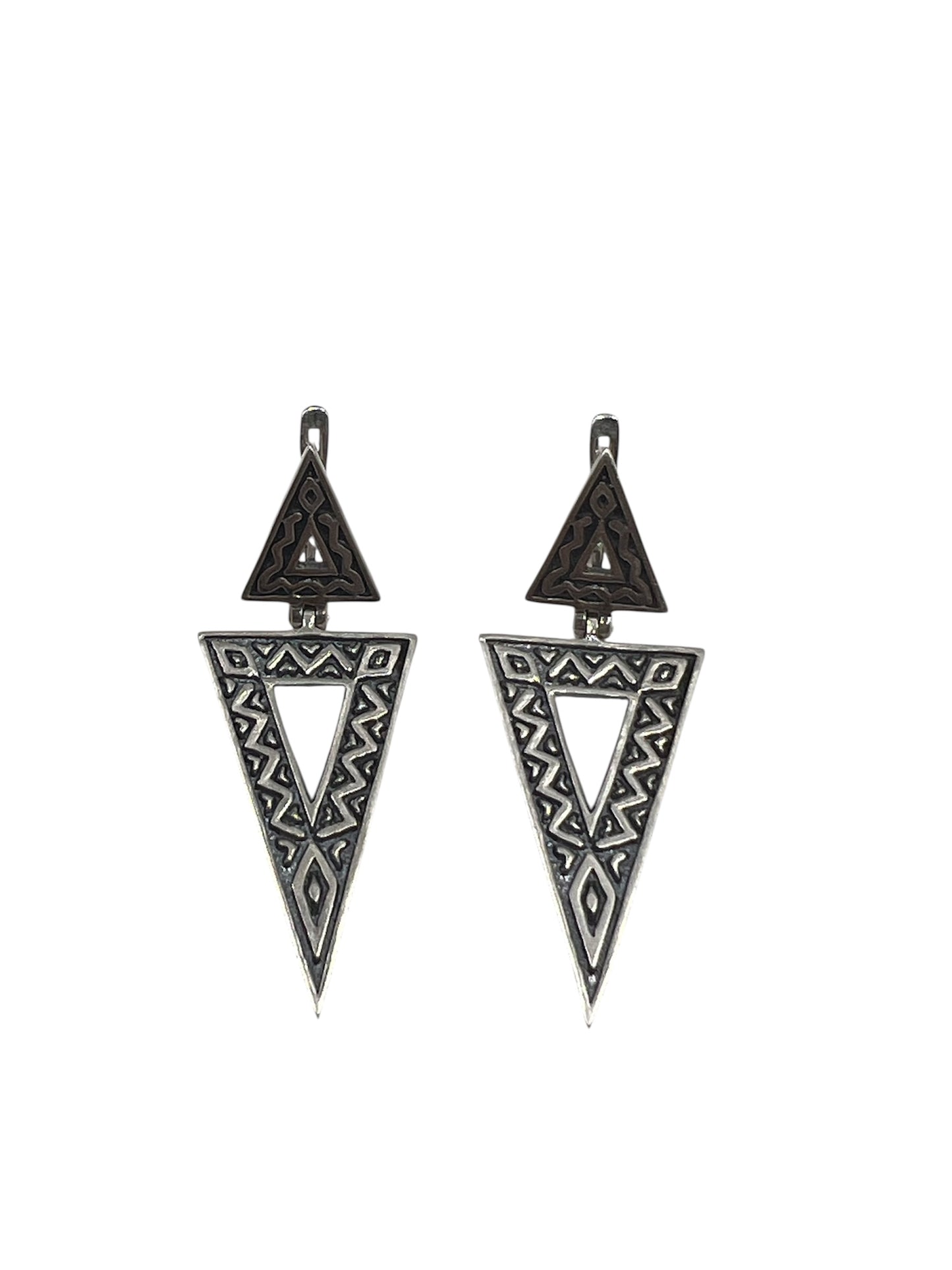 Silver Geometric Triangle Earrings