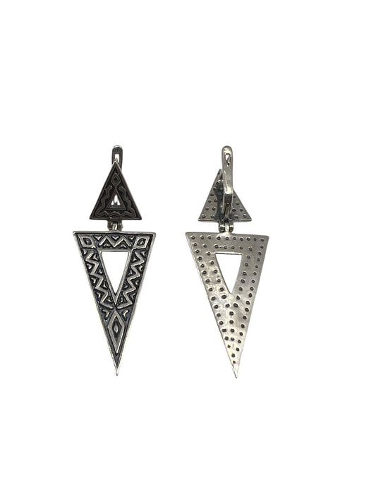 Silver Geometric Triangle Earrings