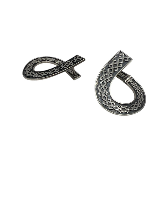 Silver Teardrop Earrings with Geometric Etching