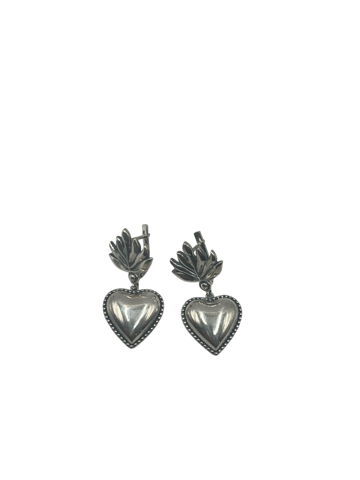 Big Silver Sacred Heart Earrings