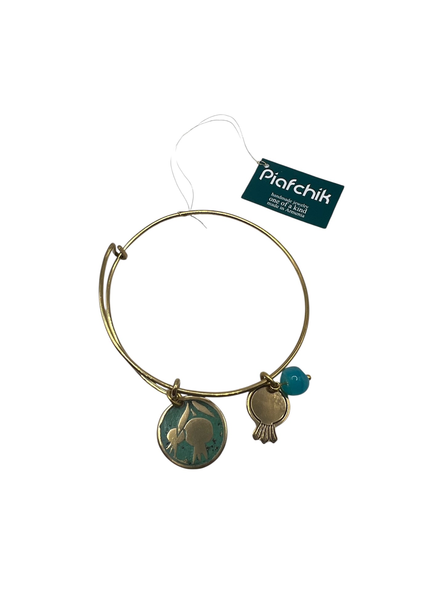 Brass Bracelet with Turquoise Patina & Pomegranate Charms