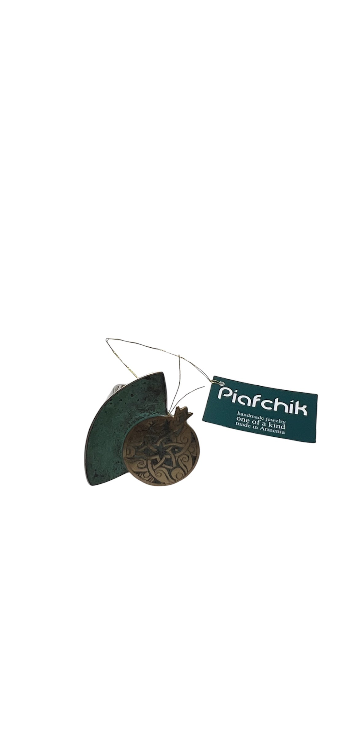 Brass Ring with Turquoise Patina & Pomegranate Etching