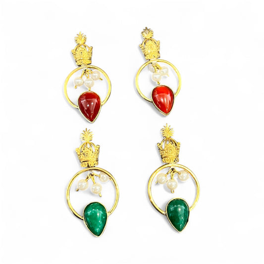 Persian Crown Pearl and Agate Earrings