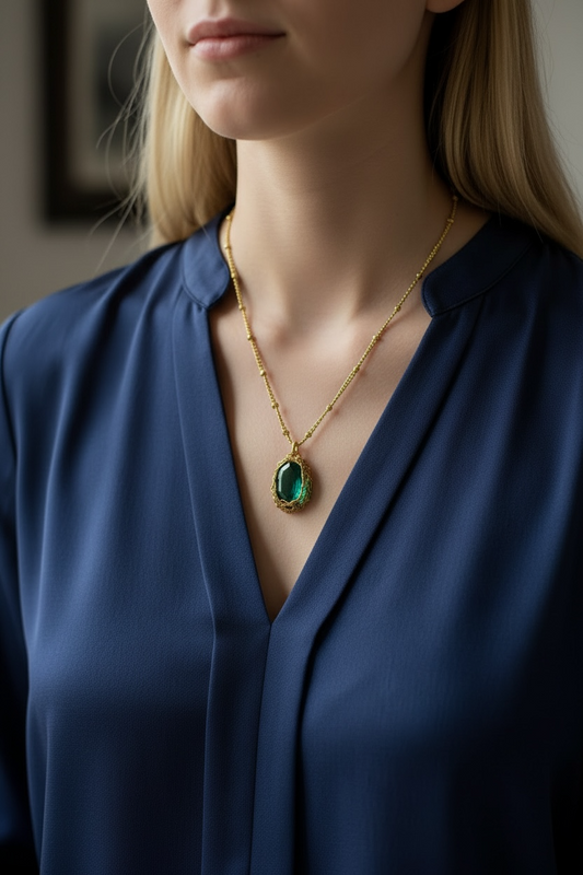 dark green oval necklace