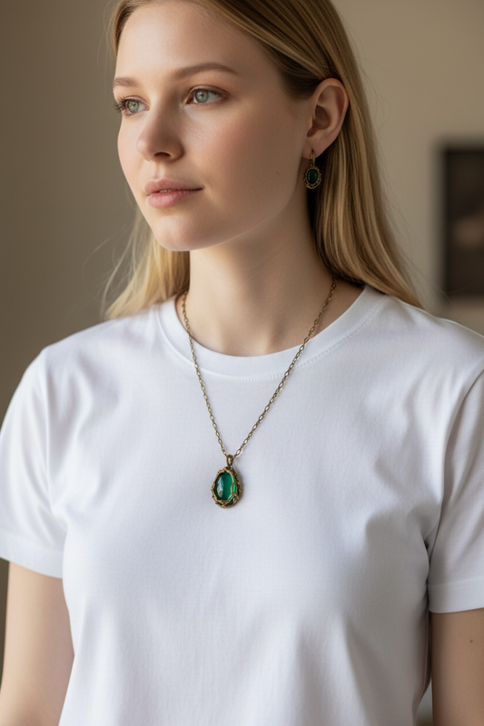 green teardrop necklace