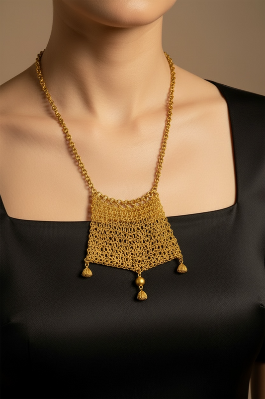 Golden Filigree Mesh Statement Necklace