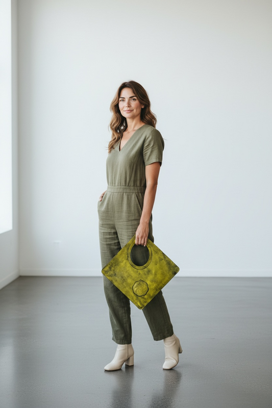 Eternity Symbol Leather Tote – Mustard Yellow