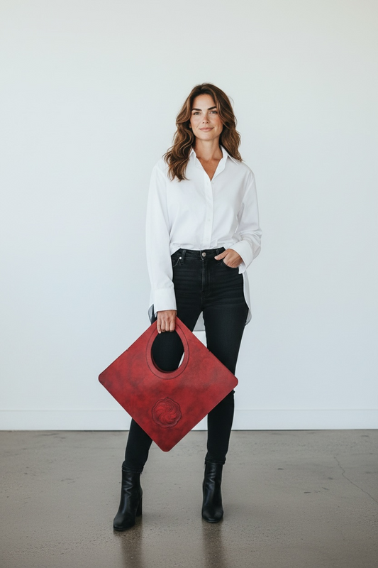 Eternity Symbol Leather Tote – Deep Red