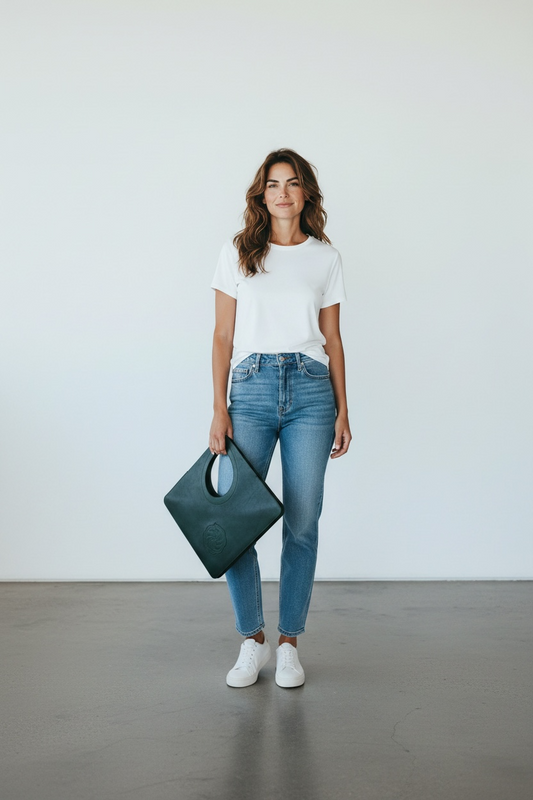 Eternity Symbol Leather Tote – Dark Green