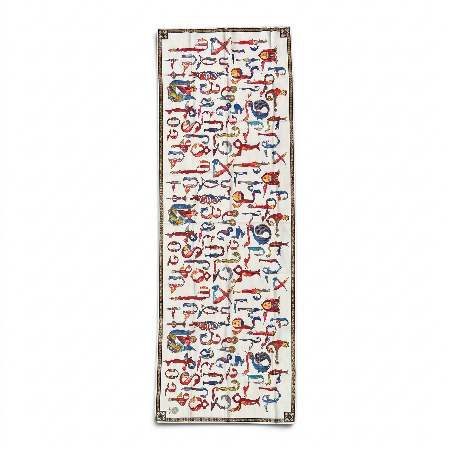 Trchnagir Armenian Alphabet Poly Silk Scarf White
