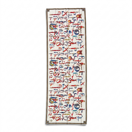 Trchnagir Armenian Alphabet Poly Silk Scarf White
