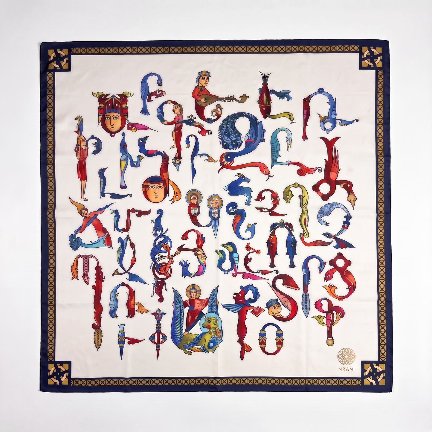 Trchnagir Armenian Alphabet Poly Silk Scarf 1