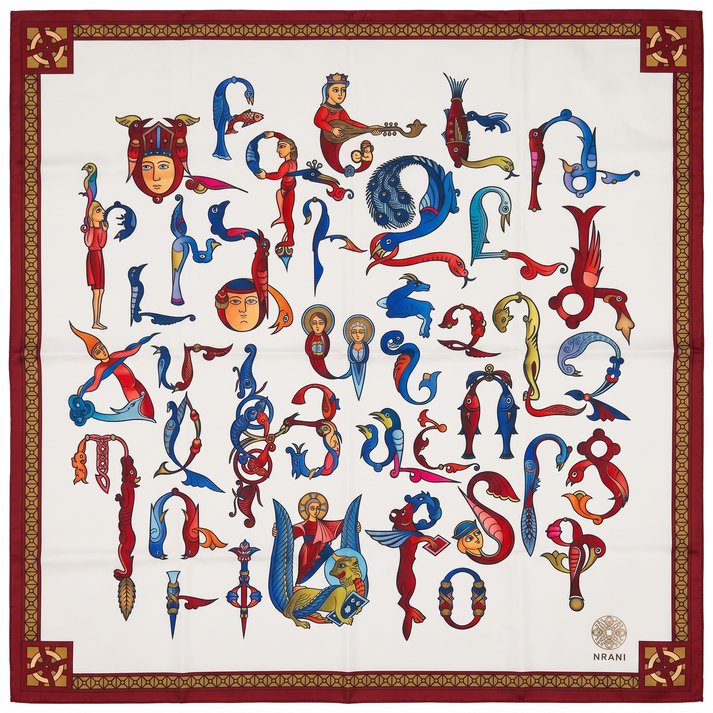 Trchnagir Armenian Alphabet Poly Silk Scarf 2