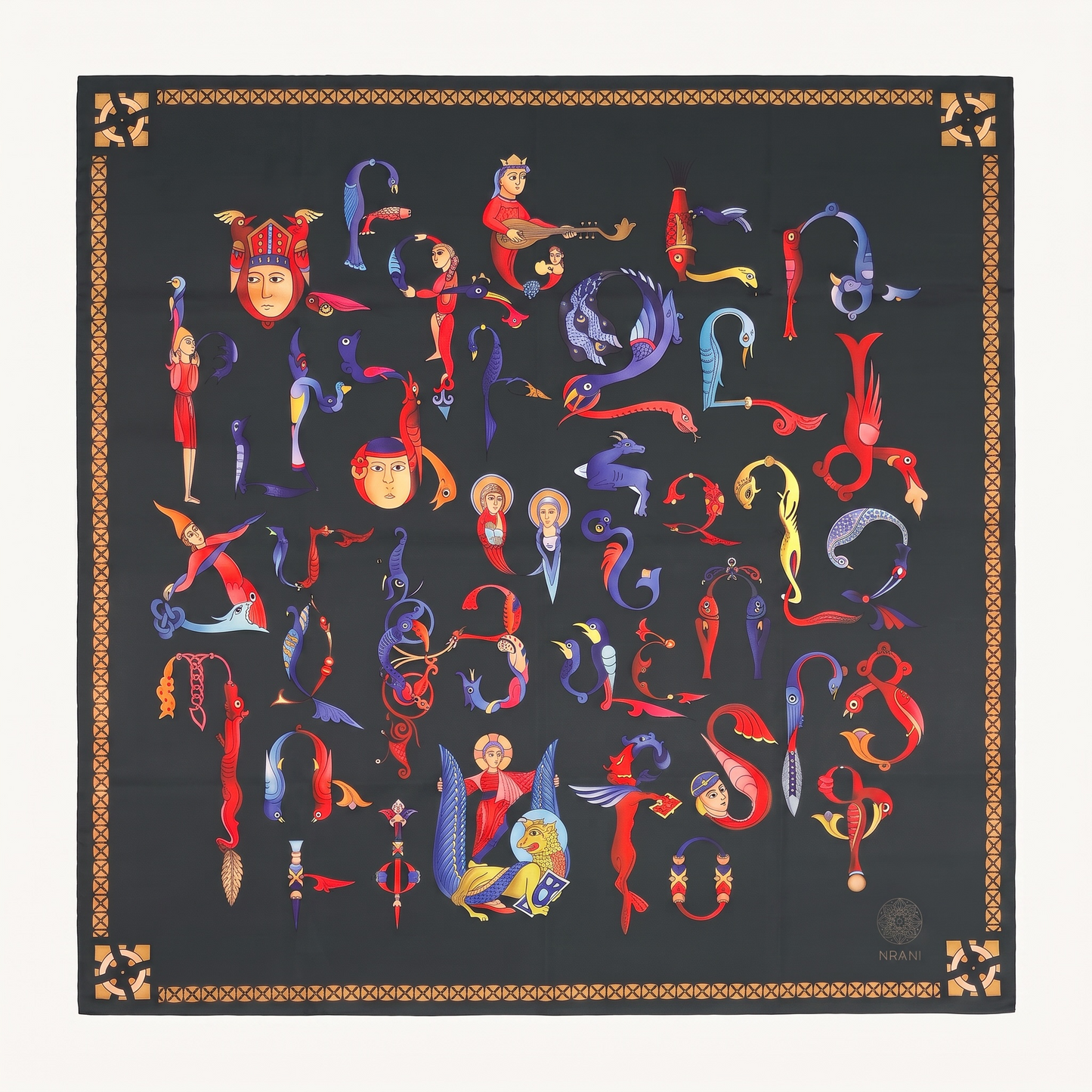 Trchnagir Armenian Alphabet Poly Silk Scarf 6