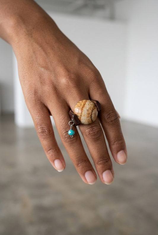 Brown Leather Brown Stone Ring