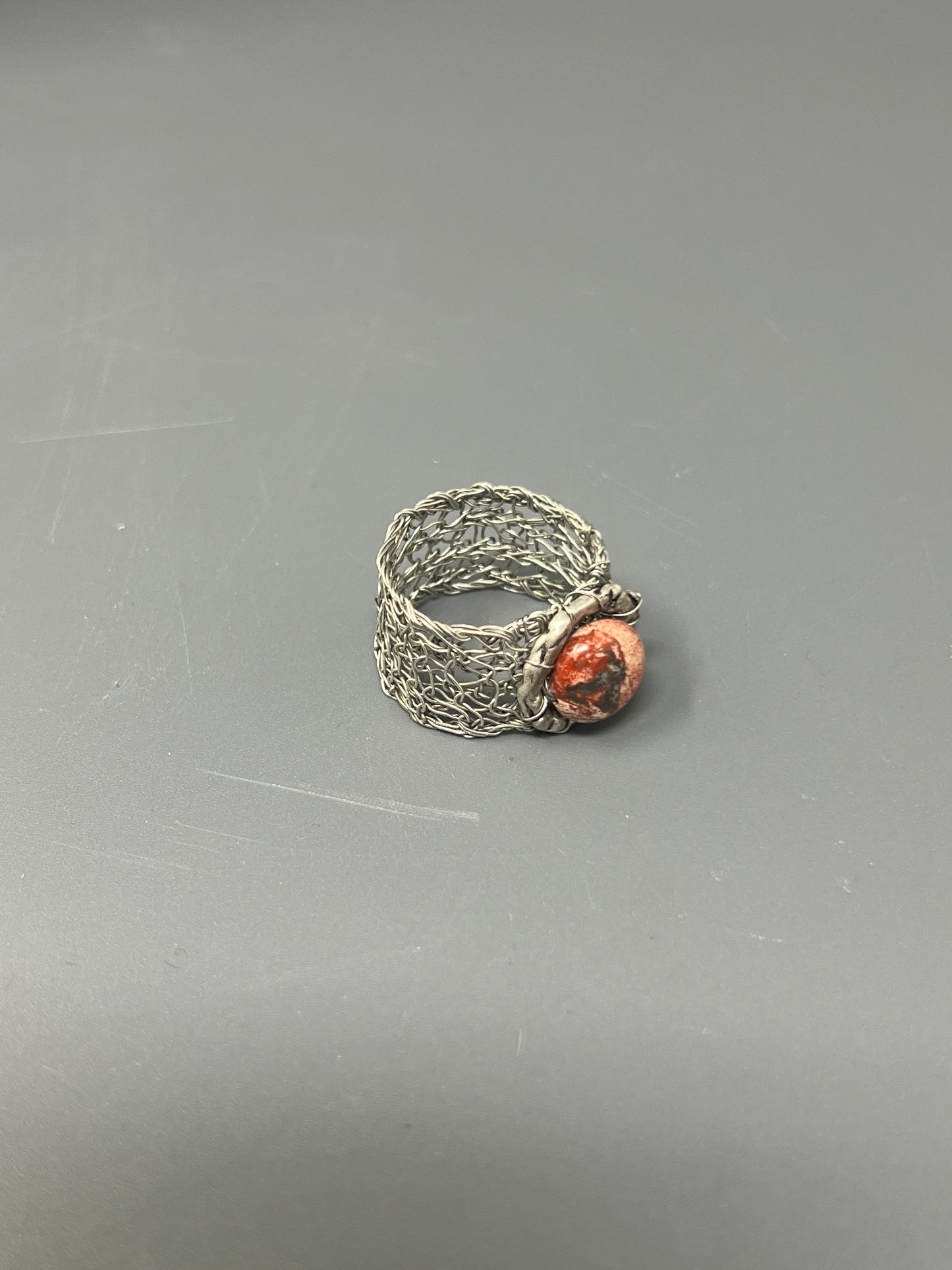 Stainless Steel Woven Jasper Stone Ring