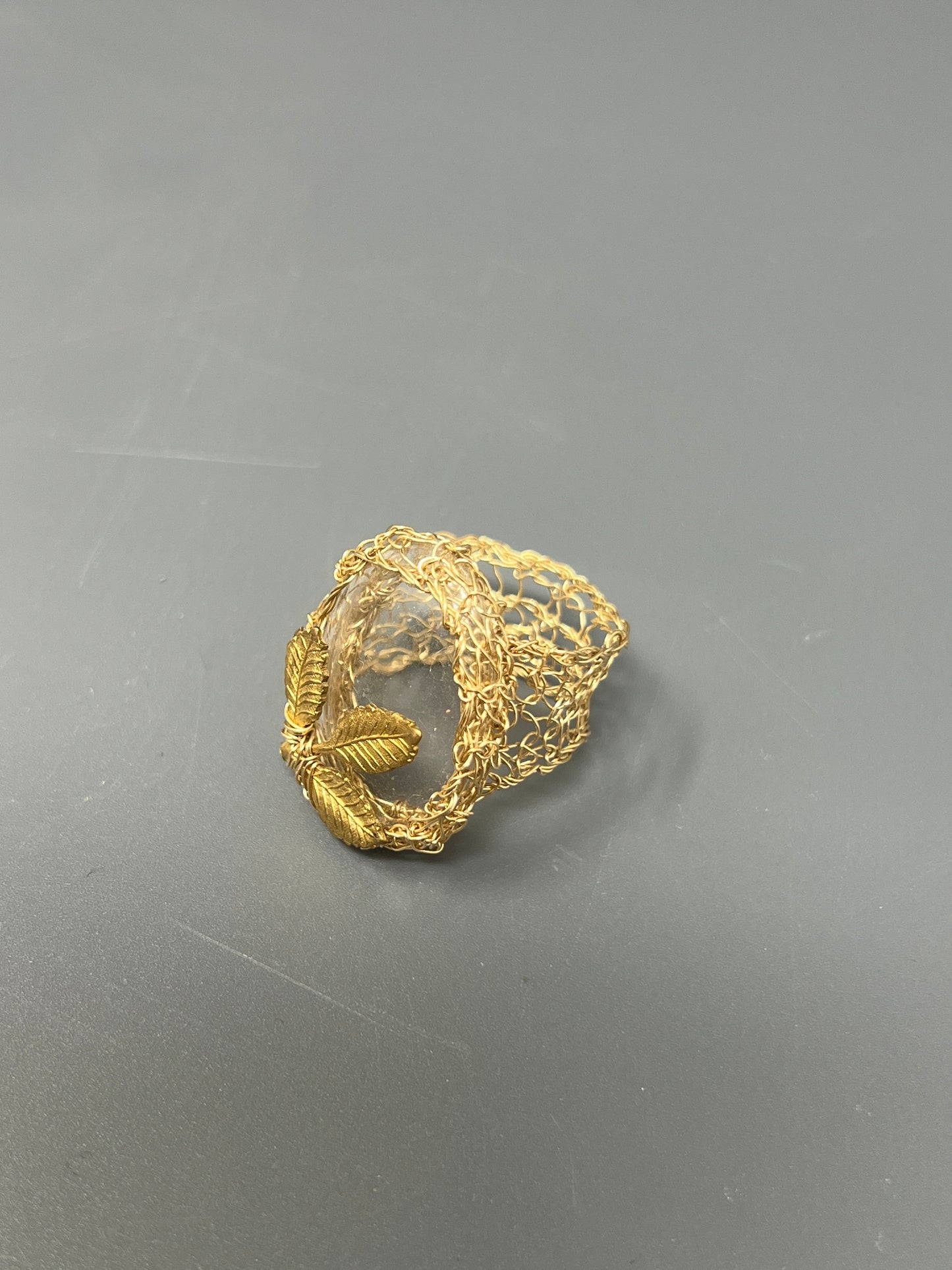 Gold-Filled Leaf Accent Crystal Ring