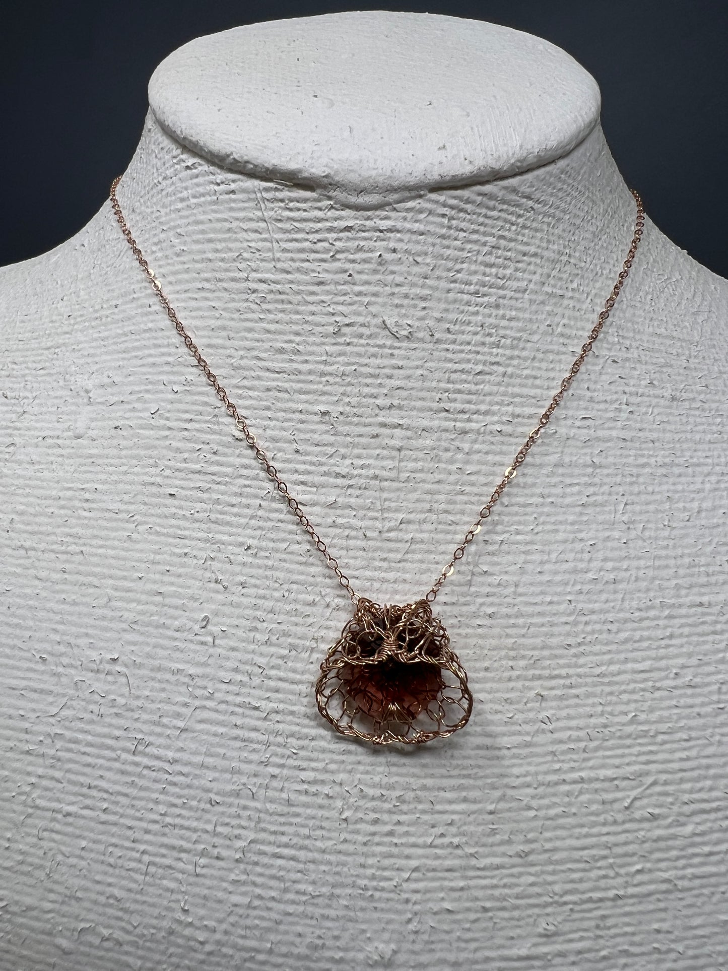 Rose Gold Woven Stone Pendant Necklace