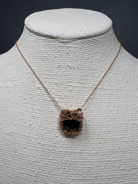 Rose Gold Woven Stone Pendant Necklace