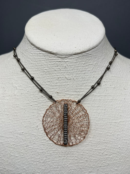 Rose Gold Woven Bar Pendant Necklace