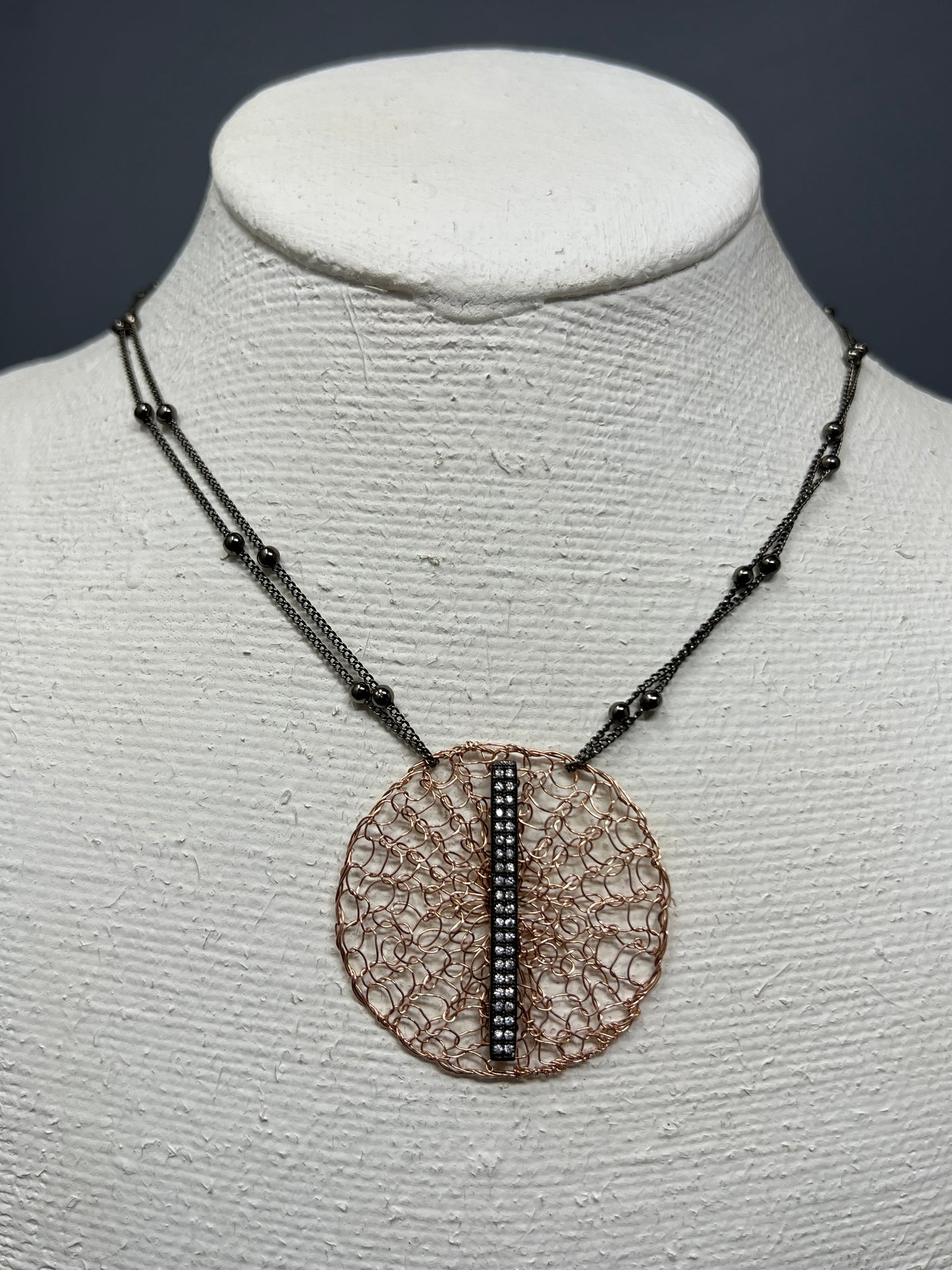 Rose Gold Woven Bar Pendant Necklace