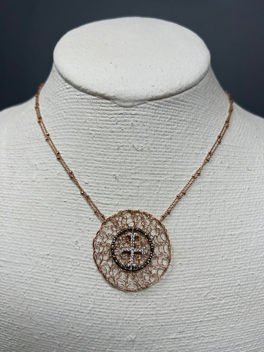 Rose Gold Woven Cross Pendant Necklace