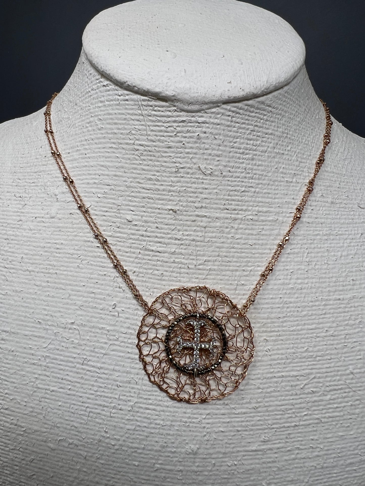 Rose Gold Woven Cross Pendant Necklace