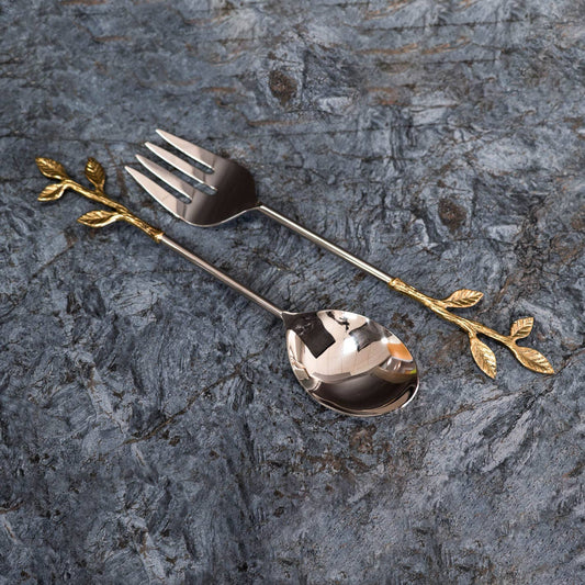 Gold Leaf Bud Salad Servers, Set
