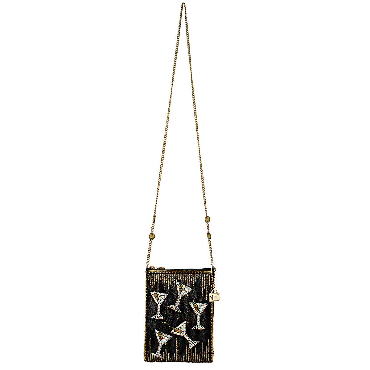 Sip Happens Black and Diamond Beaded Martini Crossbody